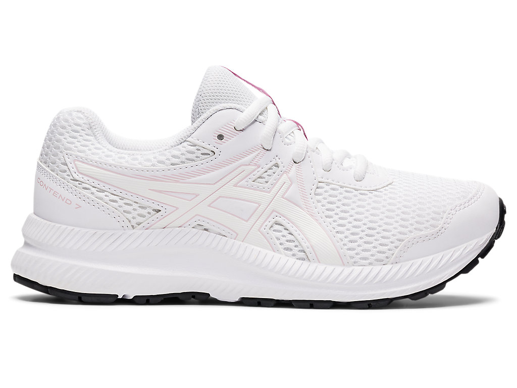 Kids' Asics Contend 7 Grade School Running Shoes White / Rose | 0685-OABFE