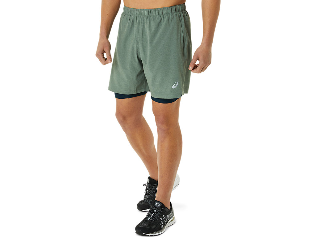 Men's Asics 7in 2 In 1 Shorts Green / Blue | 8716-MFLIO