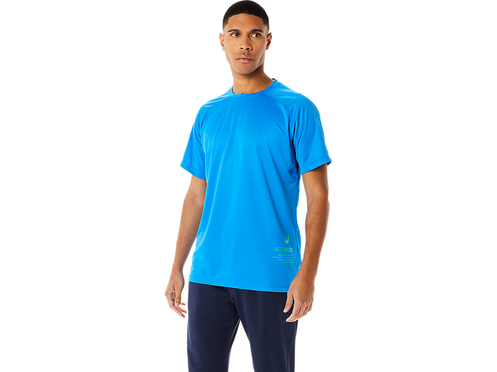 Men's Asics Active Sleeve T Shirts Blue | 5018-BHGLY