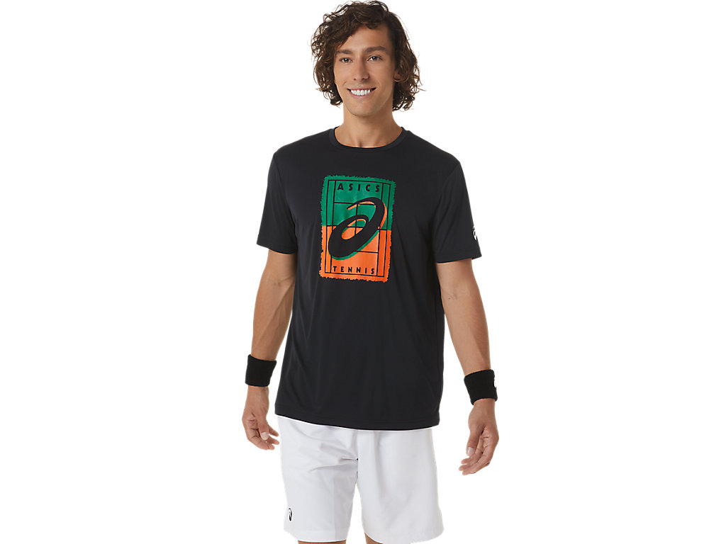 Men's Asics Court Gs Graphic Tee T Shirts Black | 8490-PWLHG