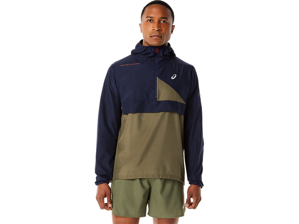 Men's Asics Fujitrail Anorak Jackets Green | 8247-OKSAE