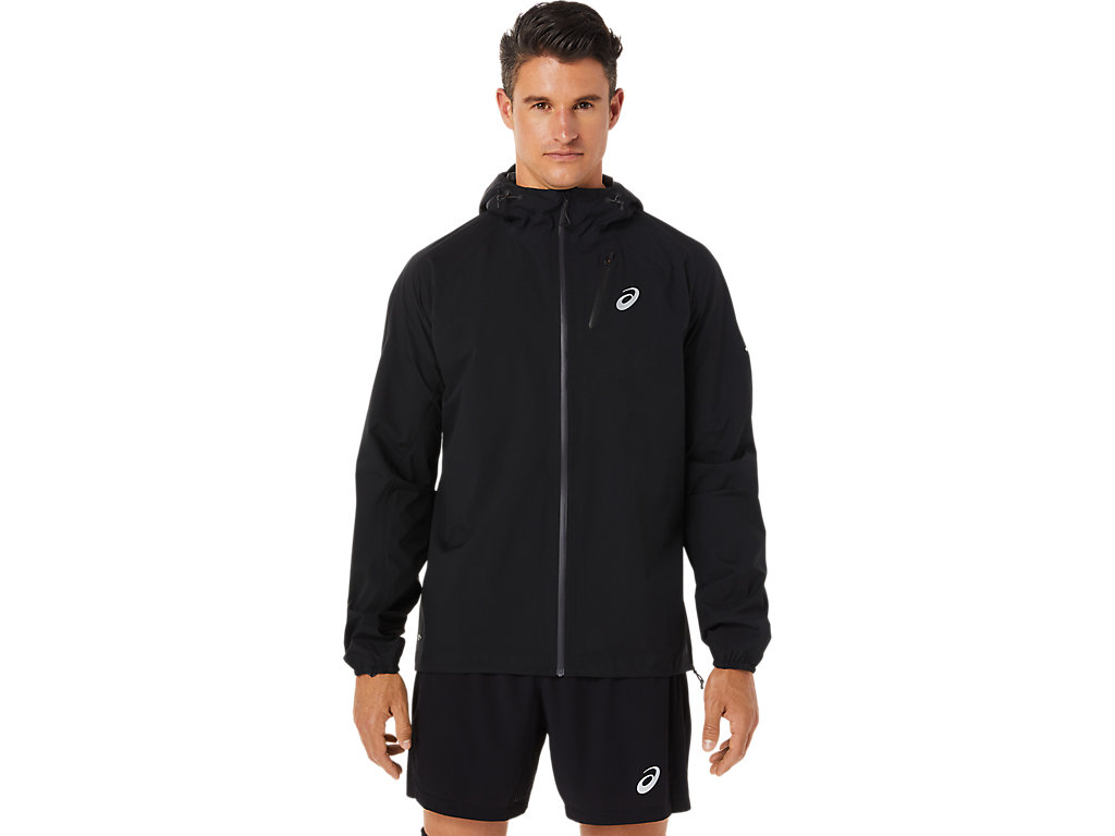 Men's Asics Fujitrail Waterproof Jackets Black | 0682-GYOSE