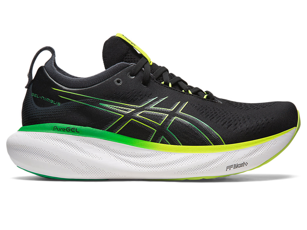 Men's Asics Gel-Nimbus 25 Running Shoes Black / Light Green | 9138-IXSEQ