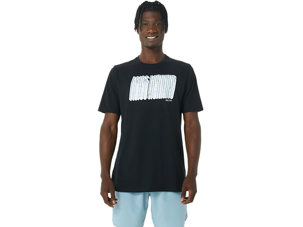 Men's Asics Long Abstract Logo Tee T Shirts Black | 2485-XZFCP