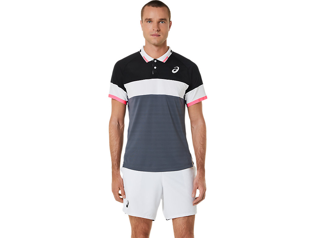 Men's Asics Match Polo-Shirt T Shirts Black / Grey | 0568-ZAISM