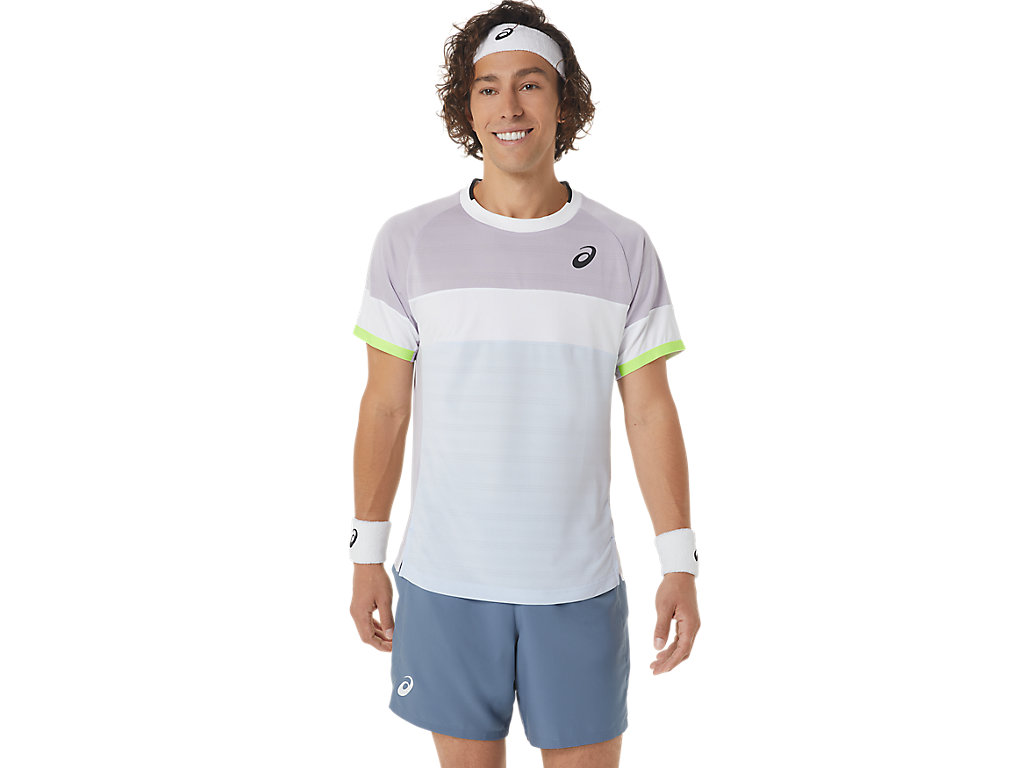 Men's Asics Match Sleeve T Shirts Purple / Blue | 0945-DOEZV