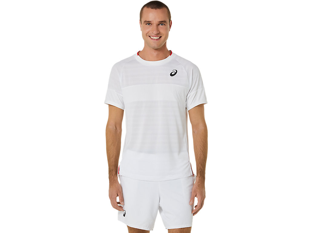 Men's Asics Match Sleeve T Shirts White | 8621-MNSUD