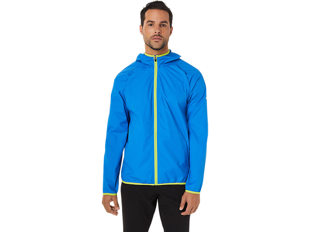 Men's Asics Packable Jackets Blue / Light Green | 2075-OMWRI