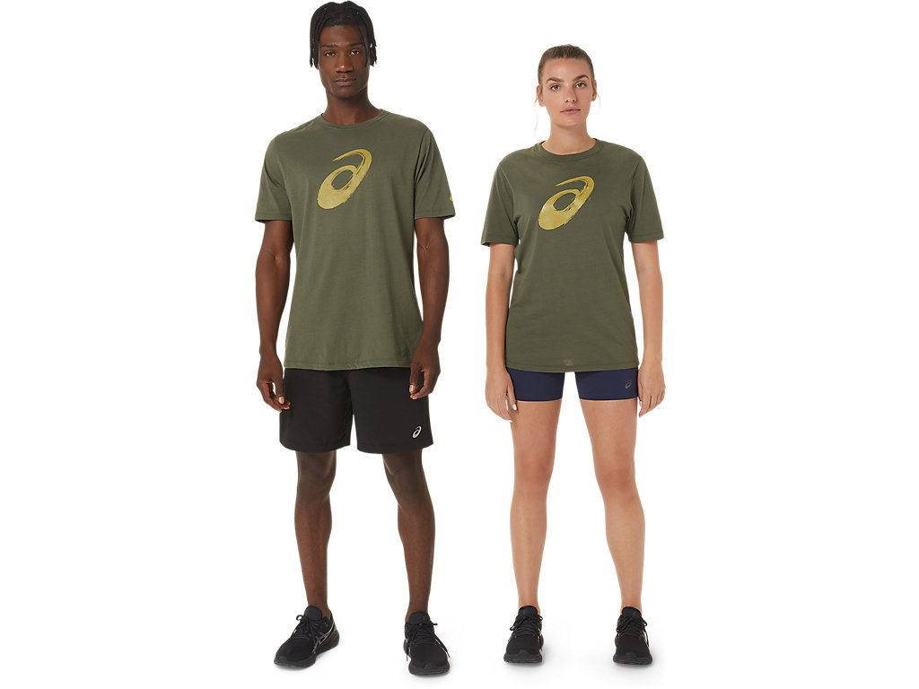 Men's Asics Paintbrush Sleeve Tee T Shirts Olive | 9268-KRTBU