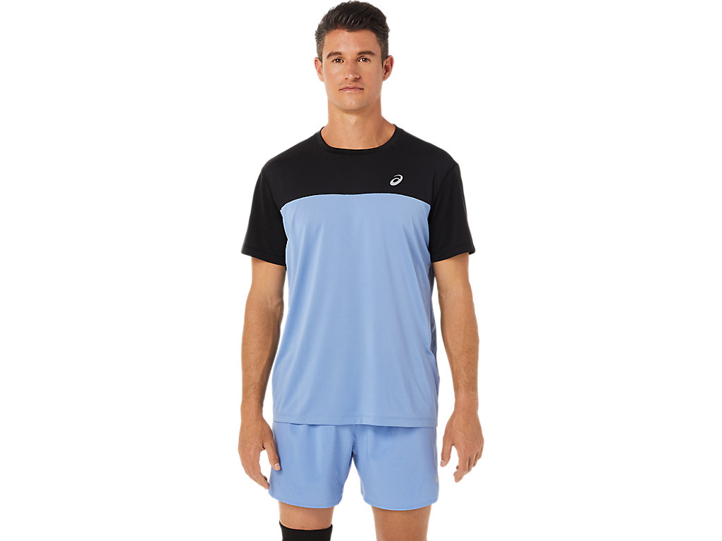 Men's Asics Race Sleeve T Shirts Black / Blue | 6420-OHXDI