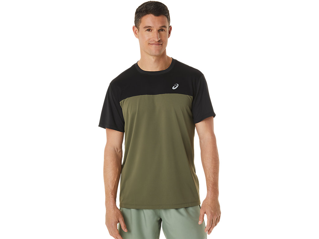 Men's Asics Race Sleeve T Shirts Black / Green | 8946-MLZHK