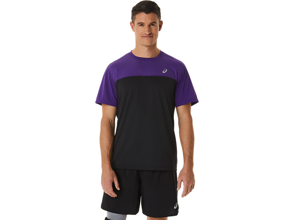 Men's Asics Race Sleeve T Shirts Purple / Black | 6149-DTULA