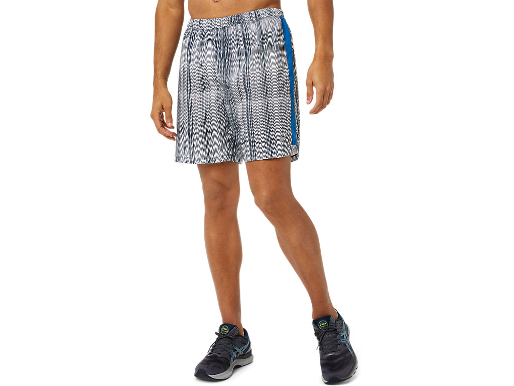 Men's Asics Ready-Set 7in Graphic Shorts Blue | 3564-MWPAZ