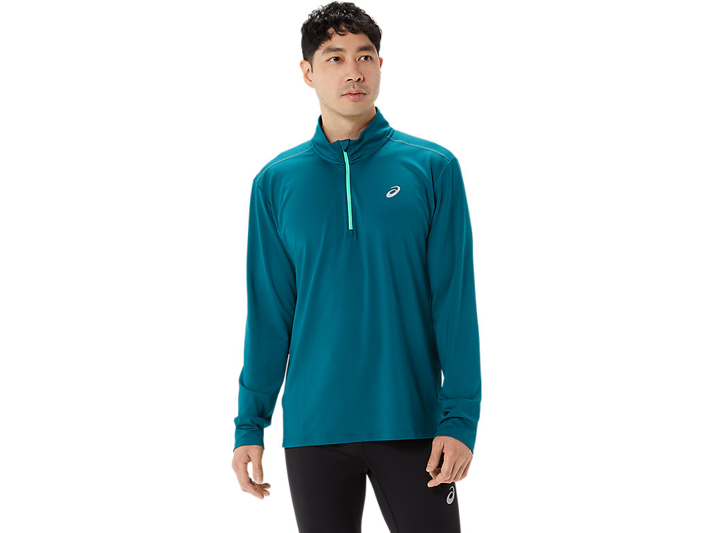 Men's Asics Ready-Set Half Zip T Shirts Blue | 8346-MRCLO