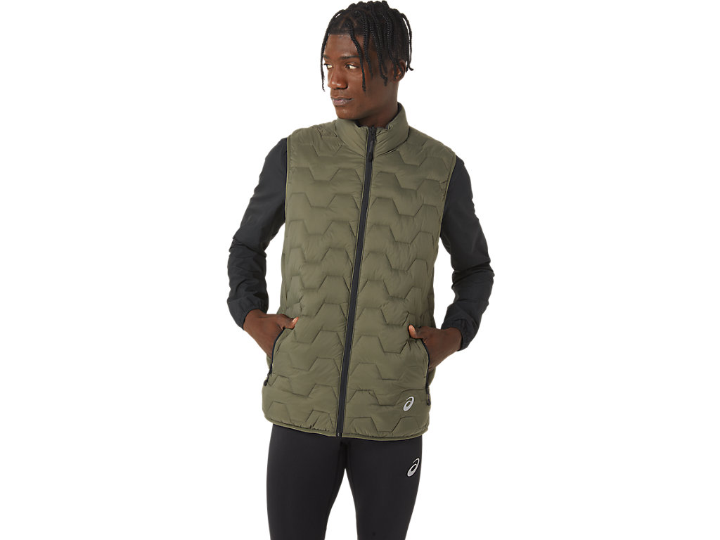 Men's Asics Reverse Ins Vest Jackets Green / Deep Grey | 0581-DFSZK