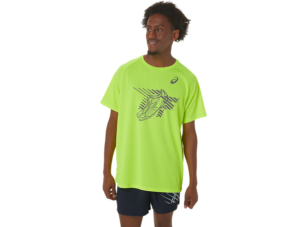 Men's Asics Shoes Graphic Sleeve T Shirts Yellow | 3715-IZCMV