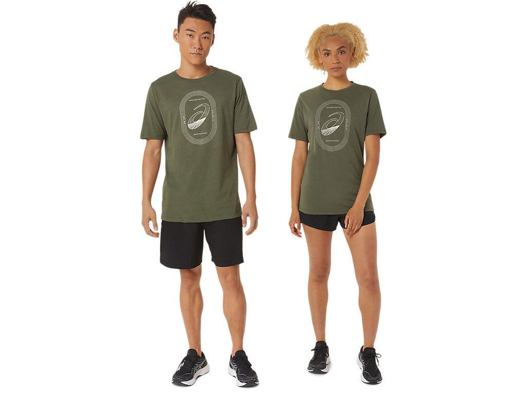 Men's Asics Spiral A Track And Field Tee T Shirts Olive | 1752-LFSRE