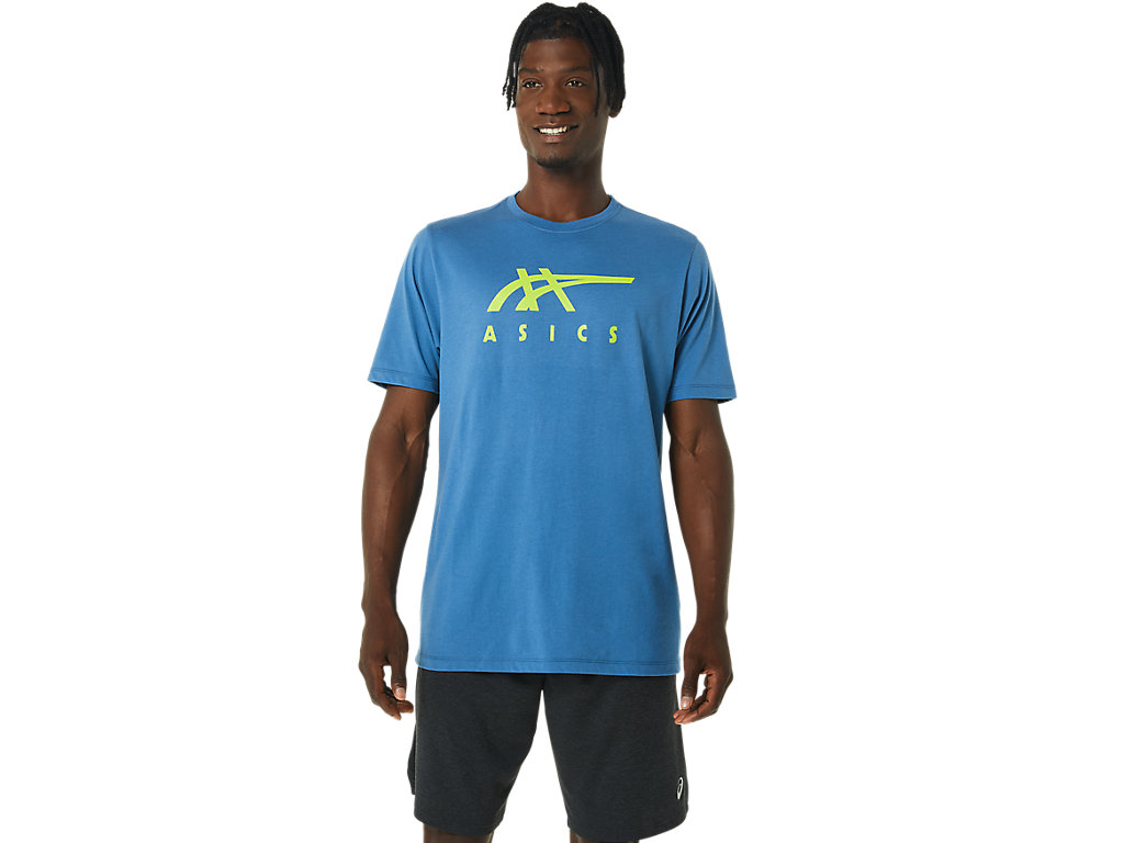 Men's Asics Stripe Sleeve Tee T Shirts AZURE | 2791-WZDNH