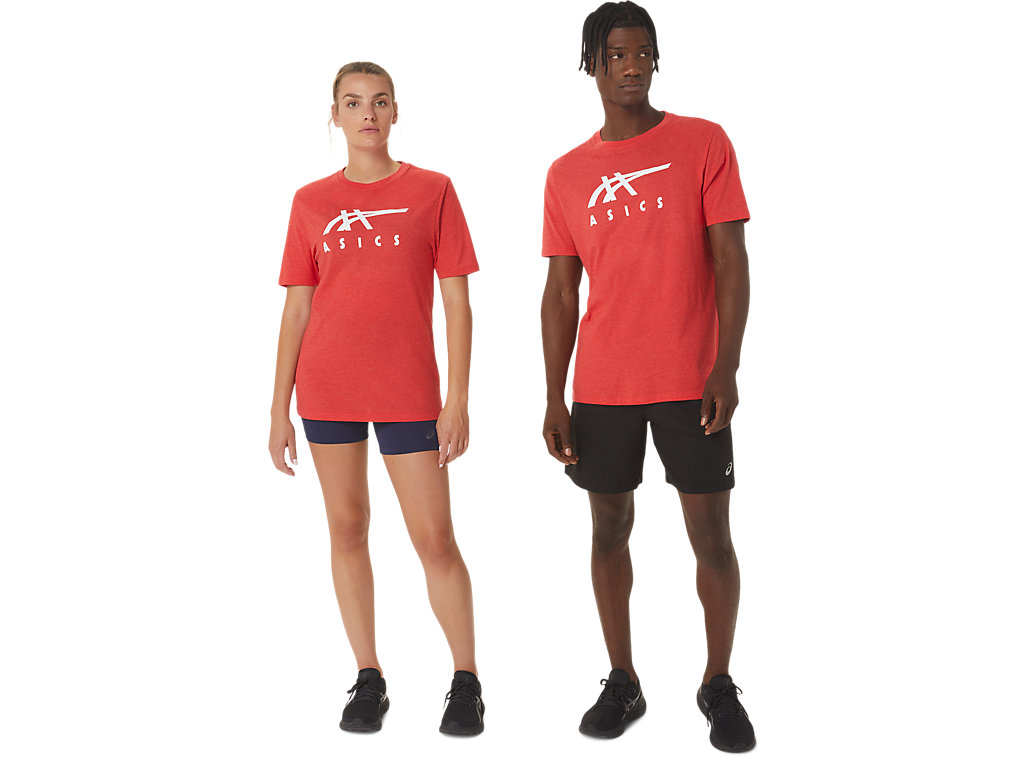 Men's Asics Stripe Sleeve Tee T Shirts Red | 8213-JMBQY