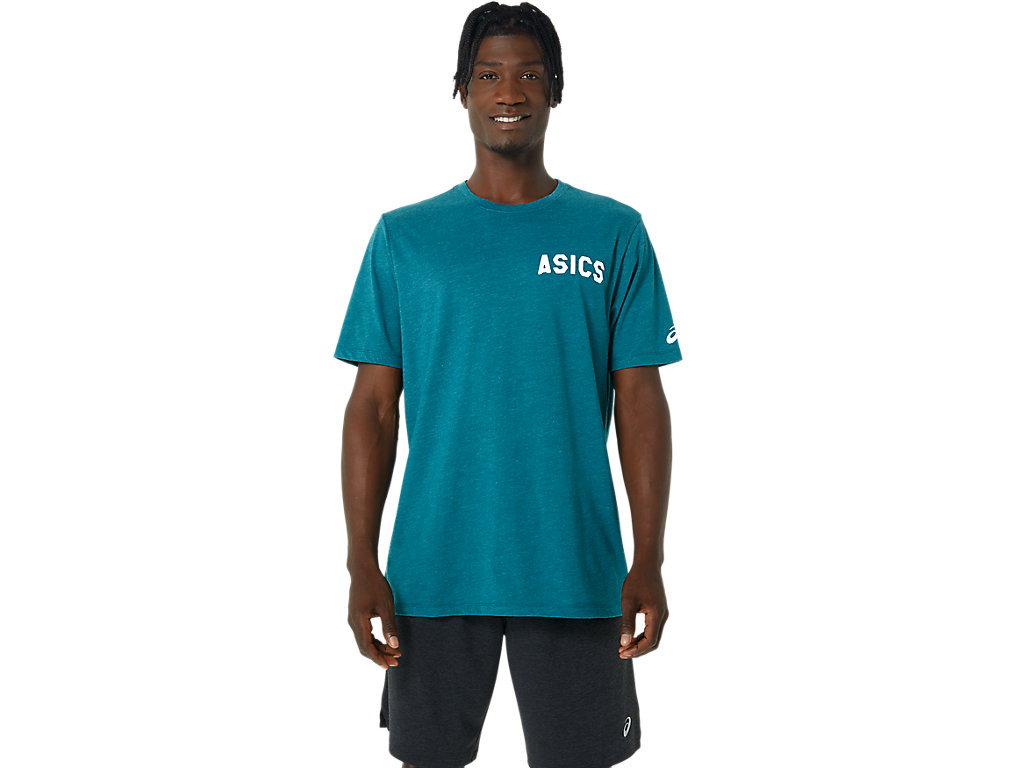 Men's Asics Stripes Sunrise Tee T Shirts Deep Green | 3947-RCMEQ