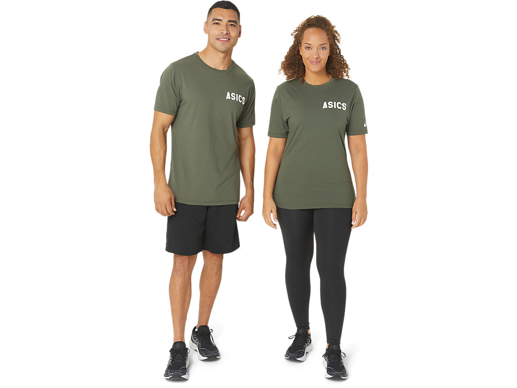 Men's Asics Stripes Sunrise Tee T Shirts Olive | 6743-MQLWO