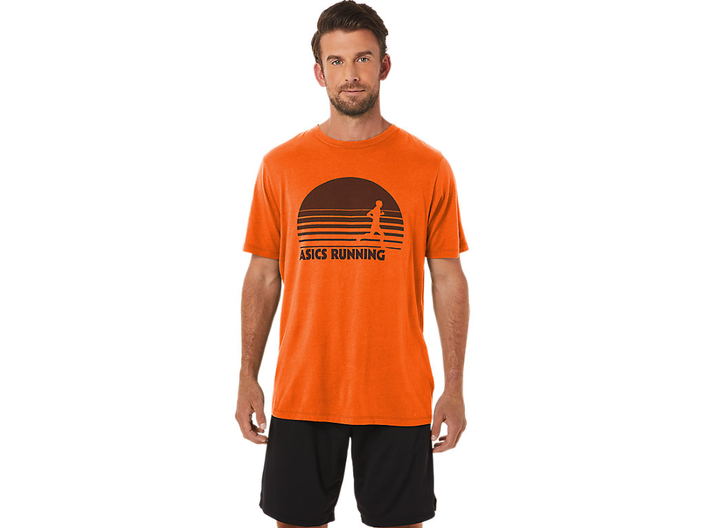 Men's Asics Sunrise Runner Graphic Tee T Shirts Orange | 0812-UVKNP