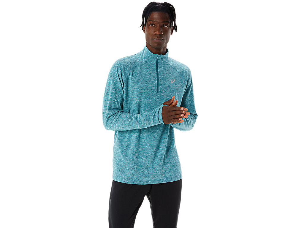 Men's Asics Train Sana 1/2 Zip T Shirts Deep Green | 2359-DIMYN