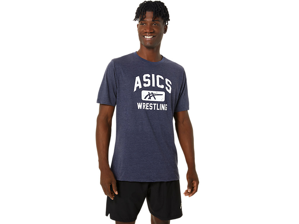 Men's Asics Unisex Wrestling Graphic Tee T Shirts Navy | 4729-PYBTU