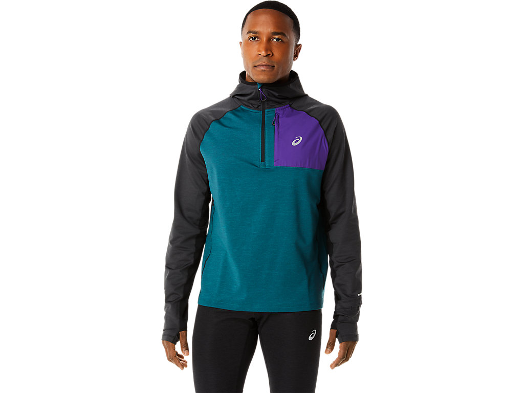 Men's Asics Winter Run Long Sleeve Hoodie Deep Green / Black | 0187-BPOWN