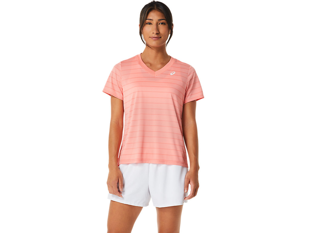 Women's Asics Court Stripe Sleeve T Shirts Pink | 9183-PDGBT