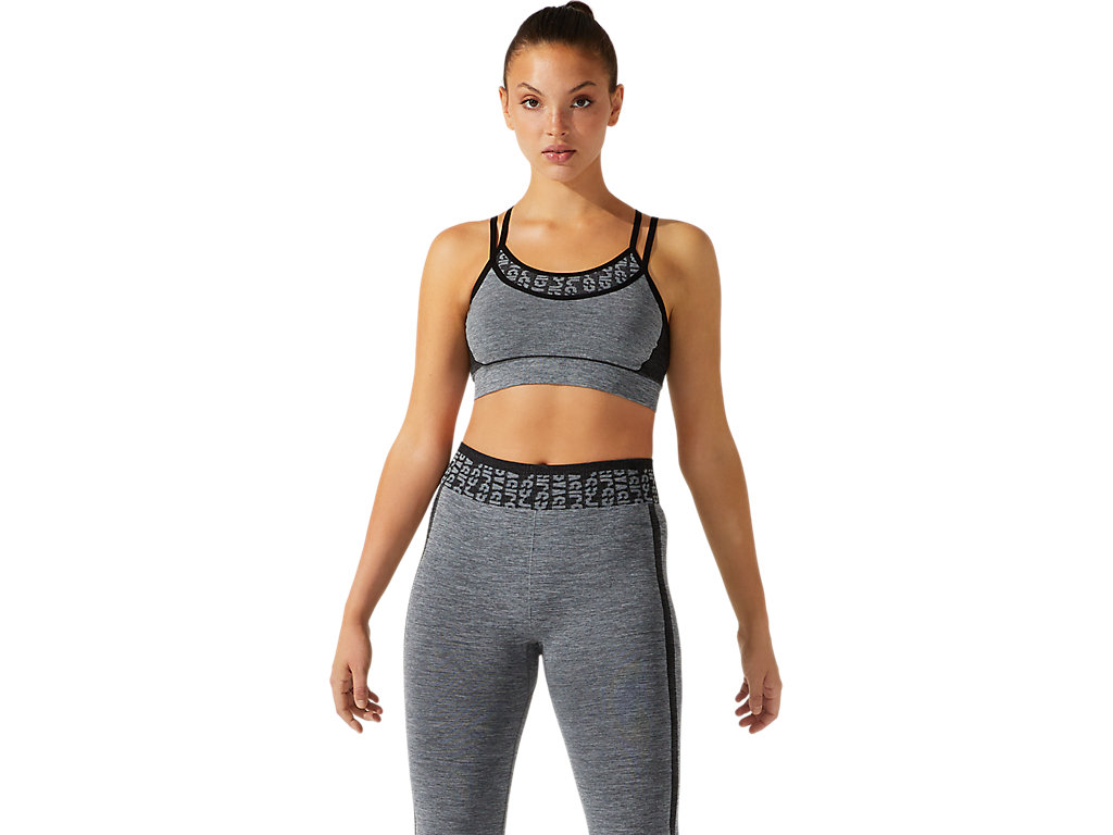 Women's Asics Cropped Logo Seamless Sports Bra Black / Deep Grey | 0614-TLBRM