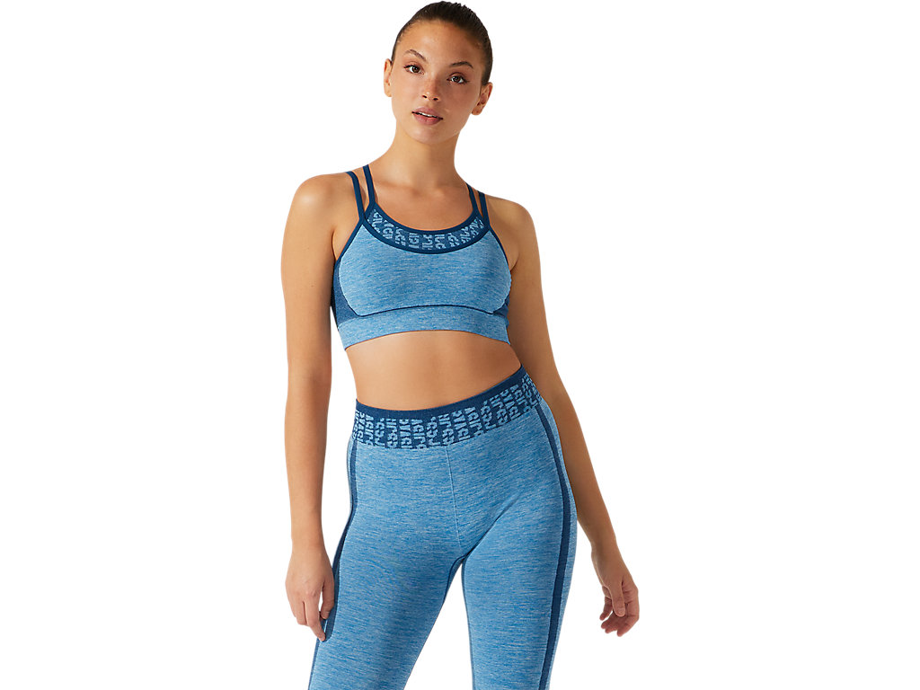 Women's Asics Cropped Logo Seamless Sports Bra Blue | 6702-FYNLC