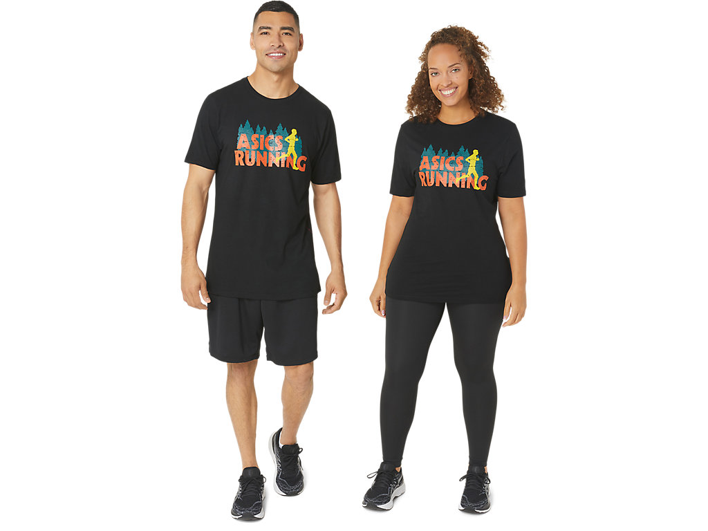 Women's Asics Evergreen Trail Run Tee T Shirts Black | 2135-ILOYG