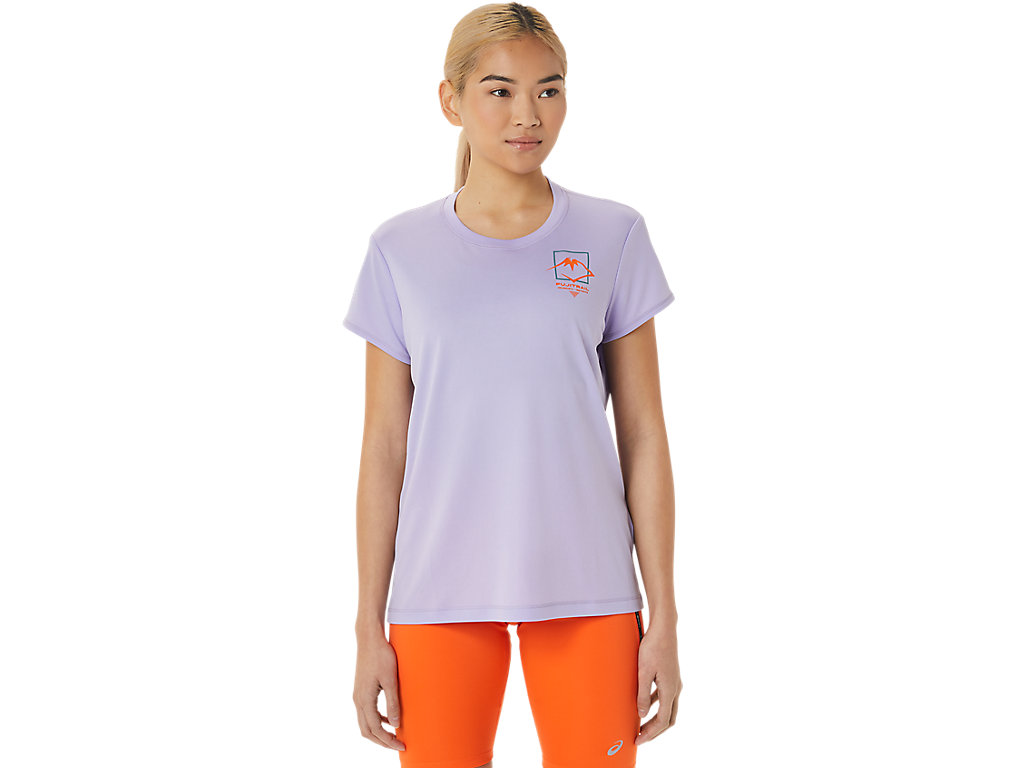 Women's Asics Fujitrail Logo Sleeve T Shirts Purple | 5019-JIUTZ