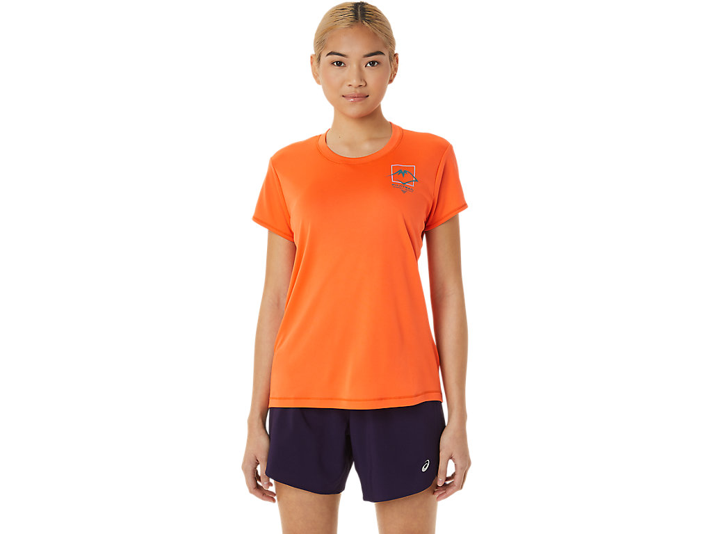 Women's Asics Fujitrail Logo Sleeve T Shirts Orange | 8731-JBYQT