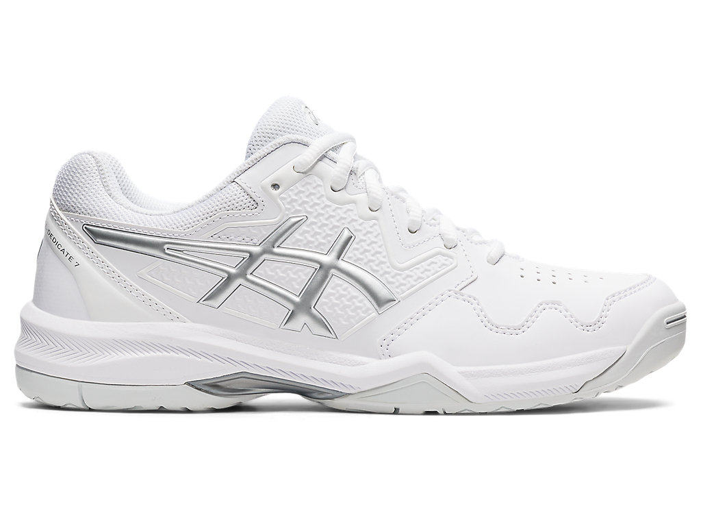 Women's Asics Gel-Dedicate 7 Tennis Shoes White / Silver | 7540-JUQLH