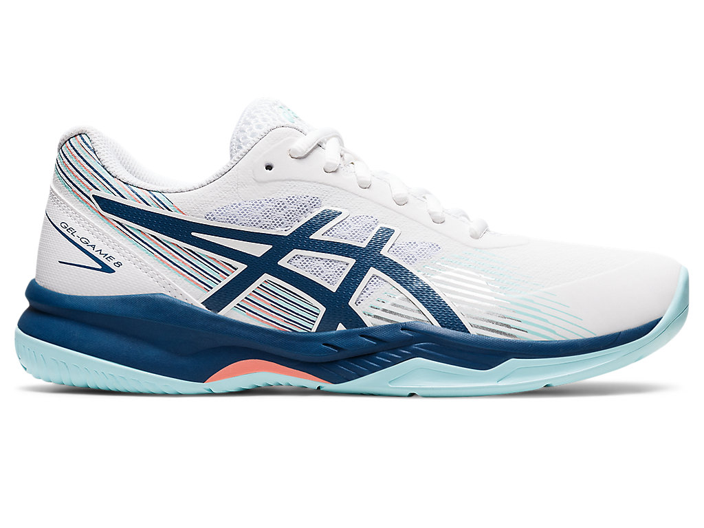 Women's Asics Gel-Game 8 Tennis Shoes White / Light Indigo | 0762-KDZIC