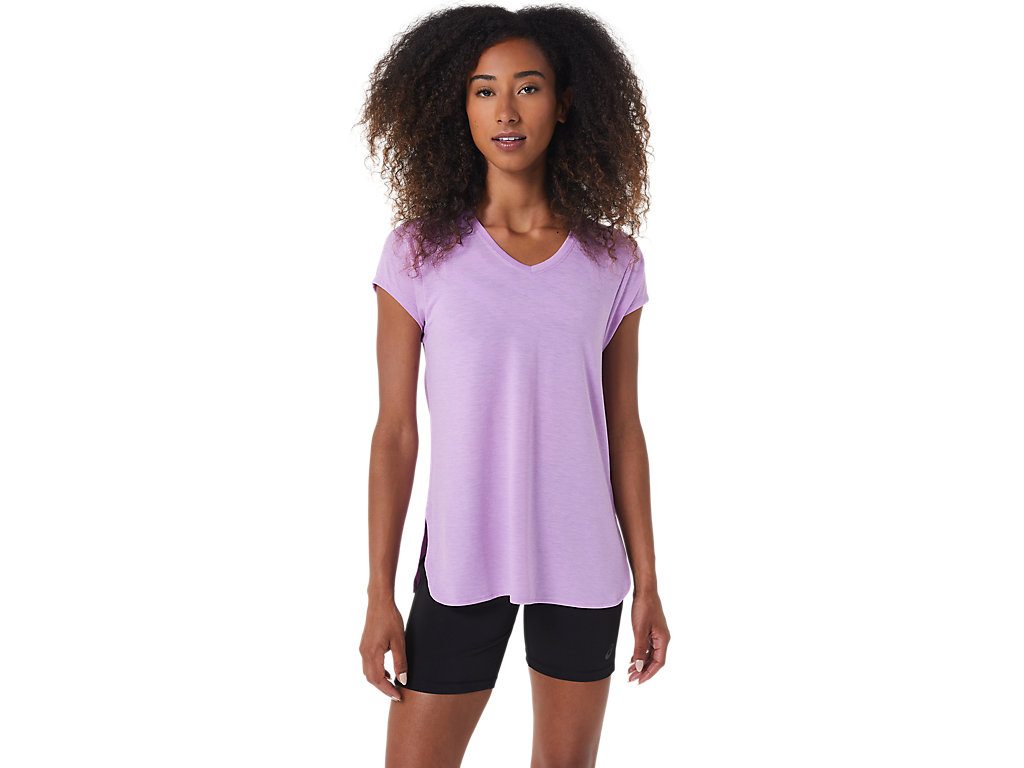 Women's Asics Heather Vneck T Shirts Lavender | 0973-QNGFZ