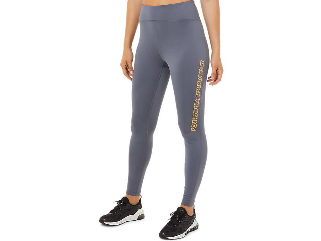 Women's Asics Logo Graphic Leggings Dark Grey | 9013-BJAPY