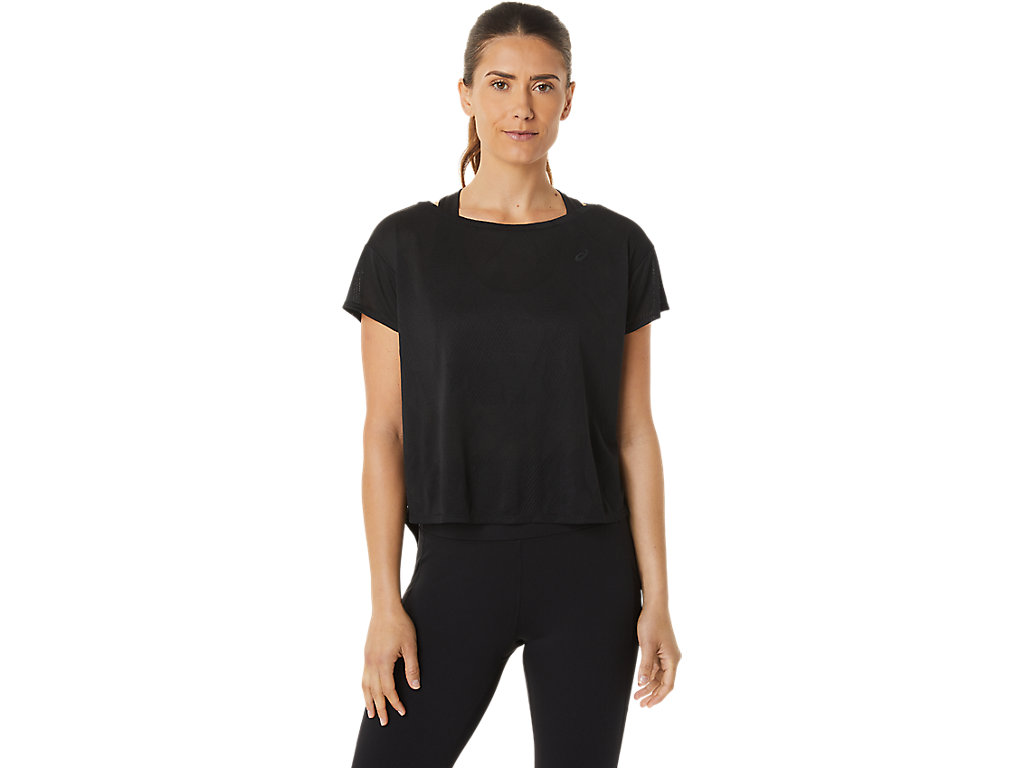 Women's Asics Movekoyo Jacquard Sleeve T Shirts Black | 2760-VARGW