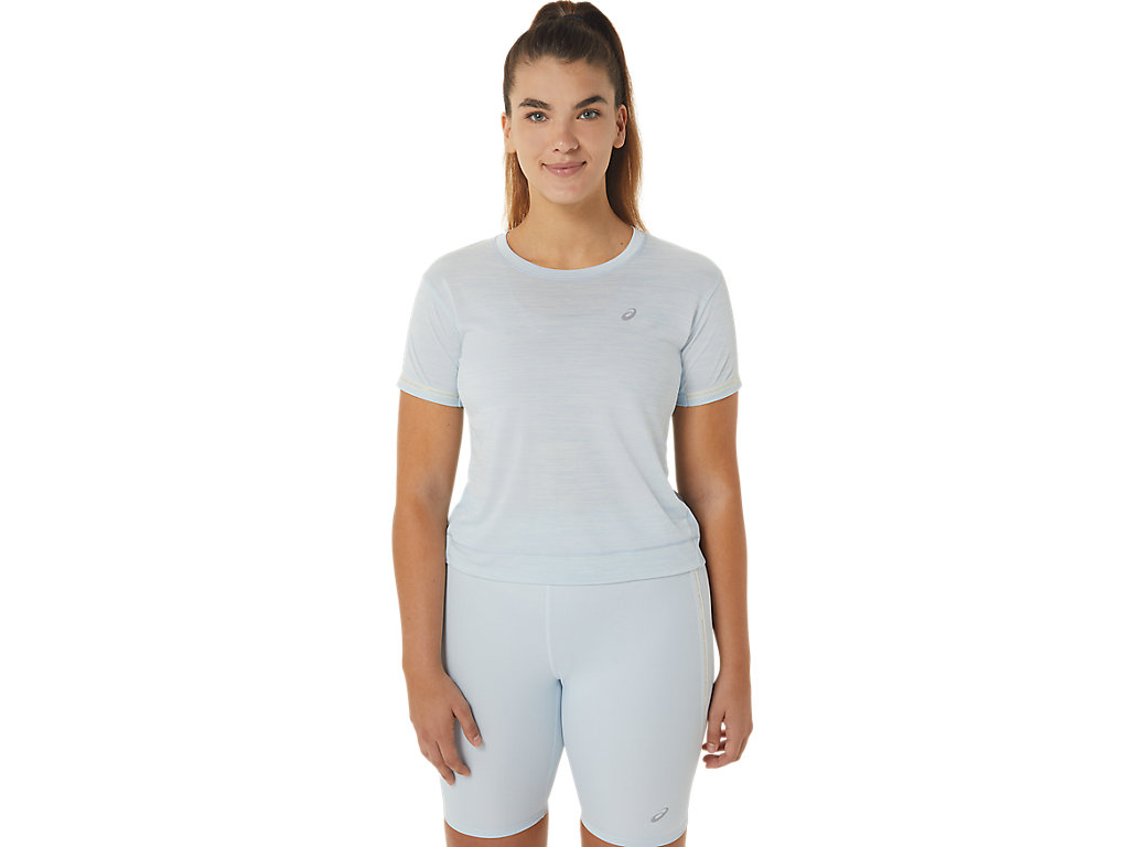 Women's Asics Race Crop T Shirts Blue / Cream | 5239-FGHJA