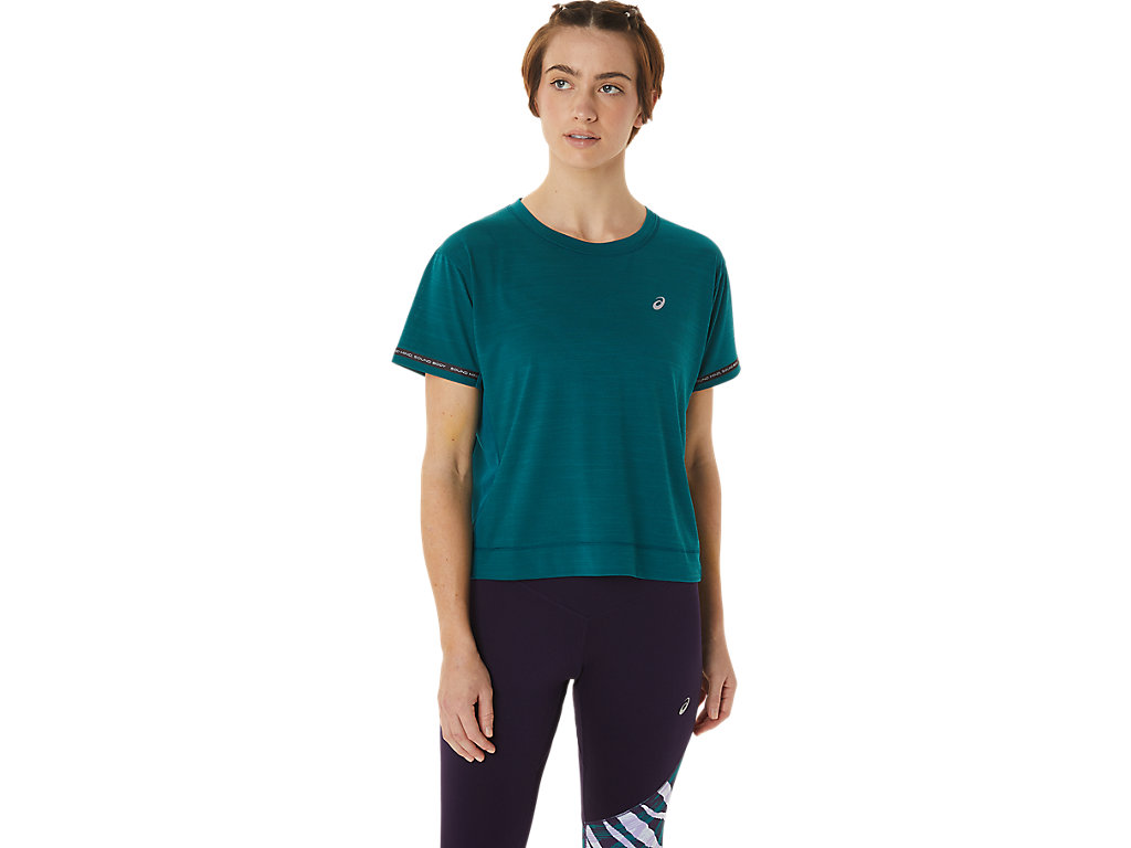 Women's Asics Race Crop T Shirts Deep Green | 9048-TUNAP