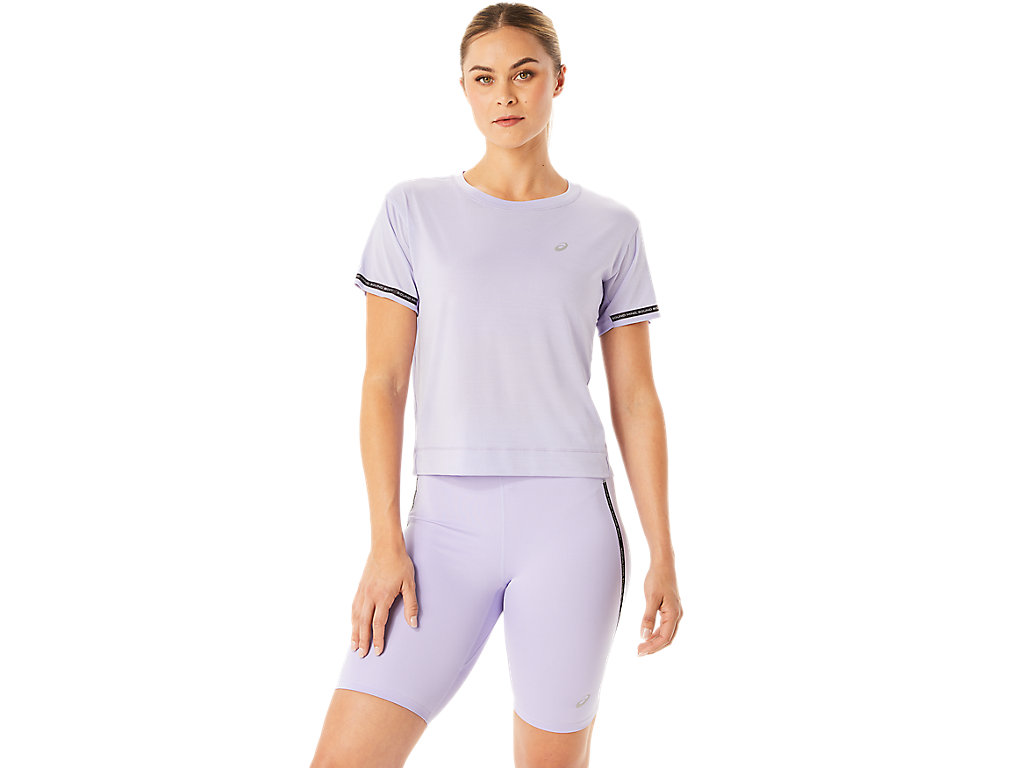 Women's Asics Race Crop T Shirts Grey | 6579-TRFAD