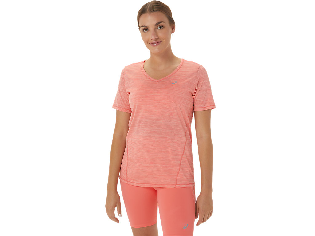 Women's Asics Race V-Neck Sleeve T Shirts Pink | 3625-FGUEX