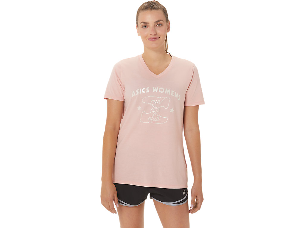 Women's Asics Run Club V-Neck T Shirts Rose | 2065-ZTLEO