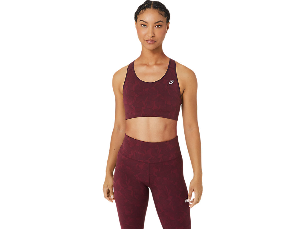 Women's Asics Runkoyo Jacquard Sports Bra Burgundy | 0742-WMPNC