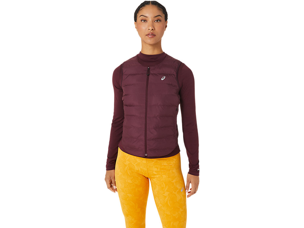 Women's Asics Runkoyo Padded Vest Jackets Burgundy | 0456-YWSHG