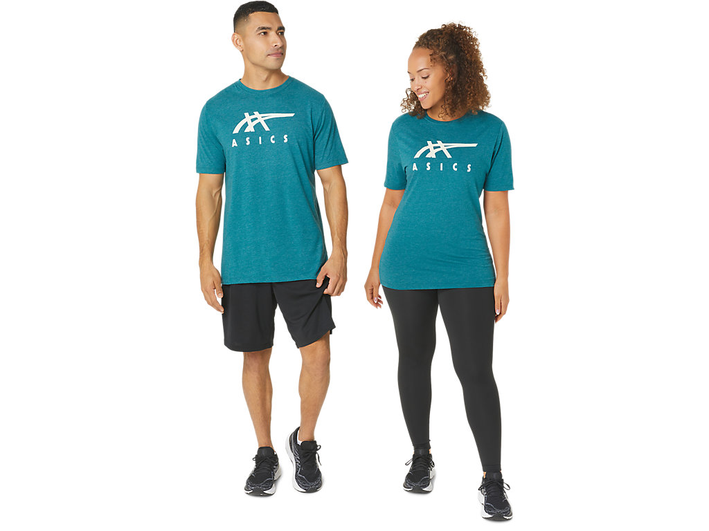 Women's Asics Stripe Sleeve Tee T Shirts Deep Green | 2670-OVZED