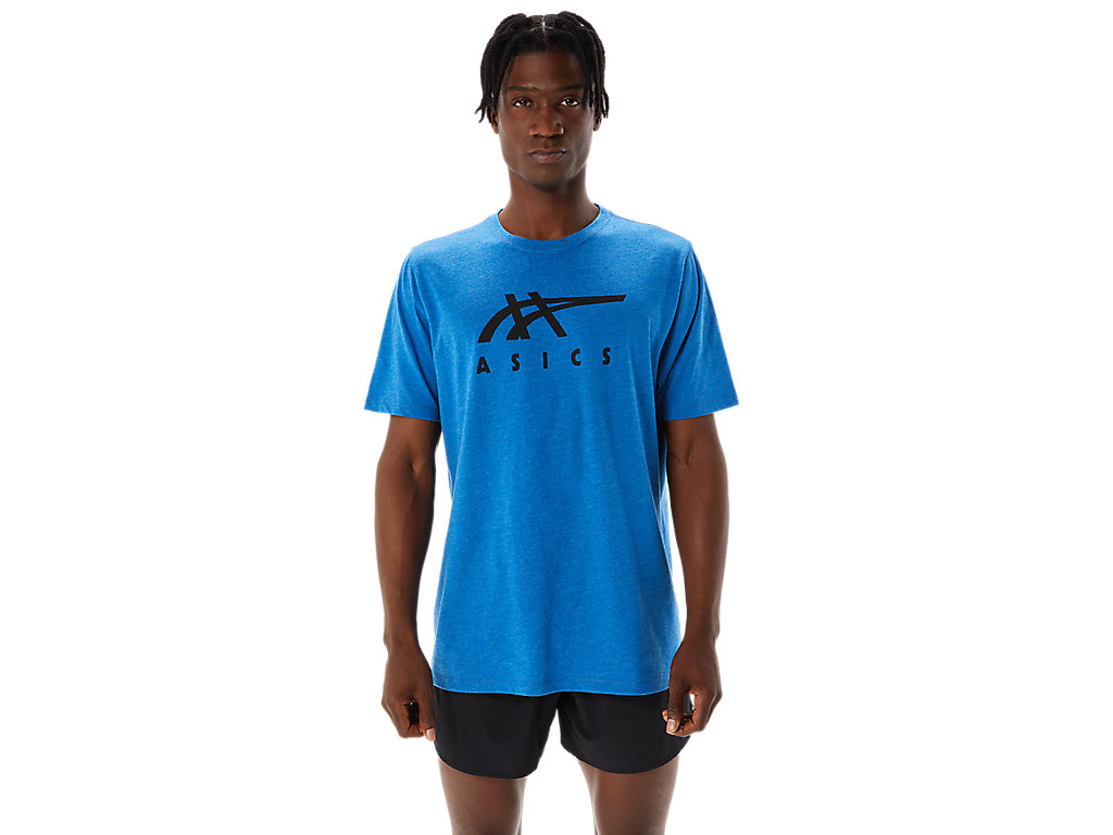 Women's Asics Stripe Sleeve Tee T Shirts Blue | 4165-PYKTV