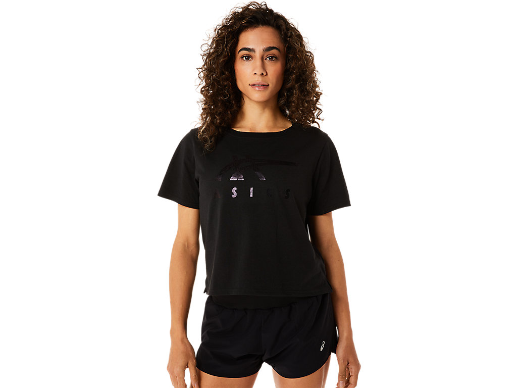 Women's Asics Stripes Sleeve Boxy Tee T Shirts Black | 8361-YPJCI